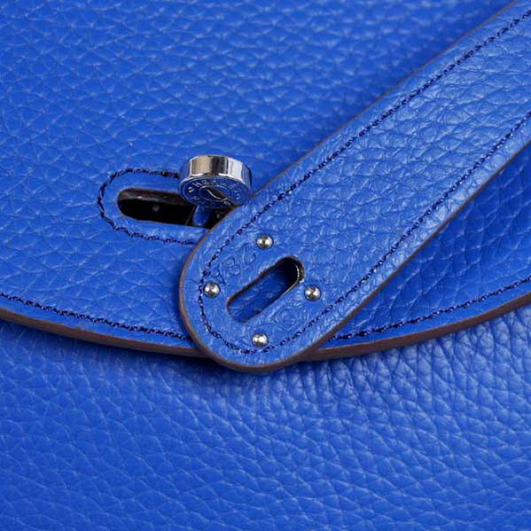 High Quality Replica Hermes Lindy 30CM Havanne Handbags Blue Clemence Leather Silver